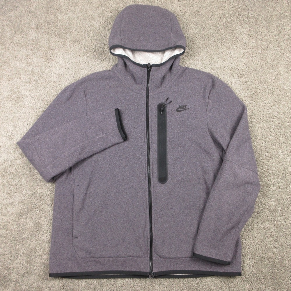 Nike Sweater Mens XL Gray Purple Tech‎ Fleece Winterized Zip Hoodie Sweatshirt